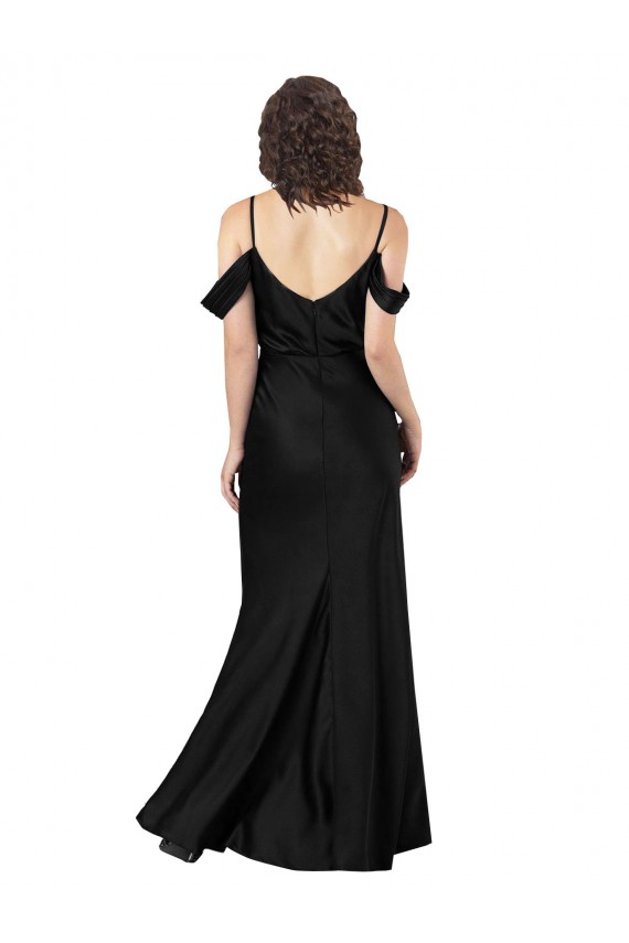 Sleeveless Black Off the Shoulder Low Back Silk like Satin A-Line Formal Dress / Bridesmaid Dress Brisbane