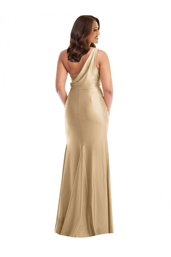 Sleeveless Soft Gold One Shoulder Silk like Satin Mermaid Formal Plus Size Evening Gown / Prom Dress / Bridesmaid Dress Brisbane