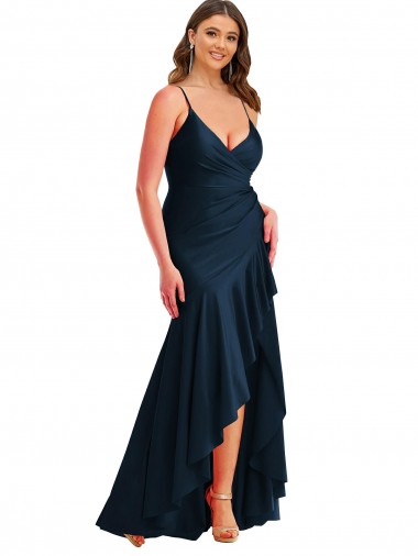 Sleeveless Spaghetti Straps Silk like Satin Mermaid High Low Plus Size Evening Gown / Prom Dress / Bridesmaid Dress Brisbane