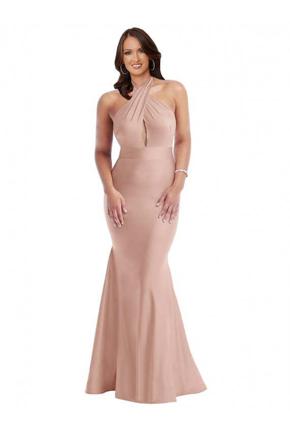 Sleeveless Halter Neck Open Back Silk like Satin Mermaid Formal Plus Size Evening Gown / Prom Dress / Bridesmaid Dress Brisbane