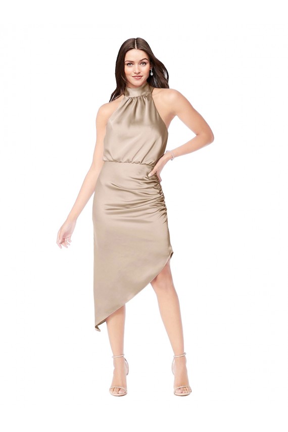 Sleeveless Halter Neck Silk like Satin A-Line High Low Prom Dress / Bridesmaid Dress Brisbane