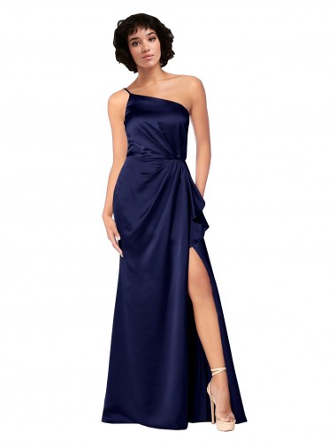 Sleeveless Sapphire One Shoulder Silk like Satin A-Line Black Tie Evening Gown / Prom Dress / Bridesmaid Dress Brisbane
