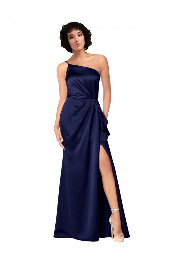 Sleeveless Sapphire One Shoulder Silk like Satin A-Line Black Tie Evening Gown / Prom Dress / Bridesmaid Dress Brisbane