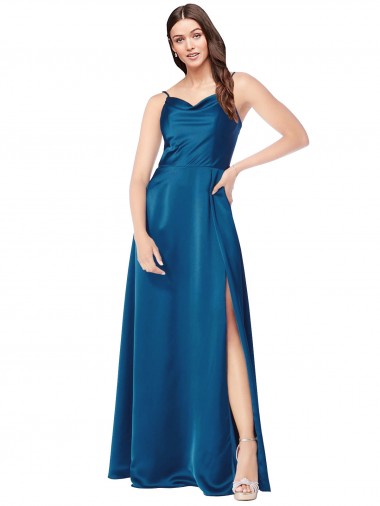 Sleeveless Peacock Blue Spaghetti Straps Low Back Silk like Satin A-Line Formal Evening Gown / Prom Dress / Bridesmaid Dress Brisbane