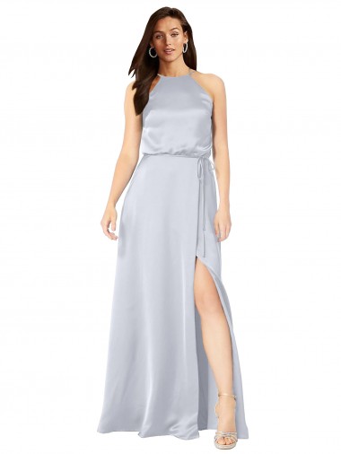 Sleeveless Halter Neck Low Back Silk like Satin A-Line Formal Evening Gown / Bridesmaid Dress Brisbane