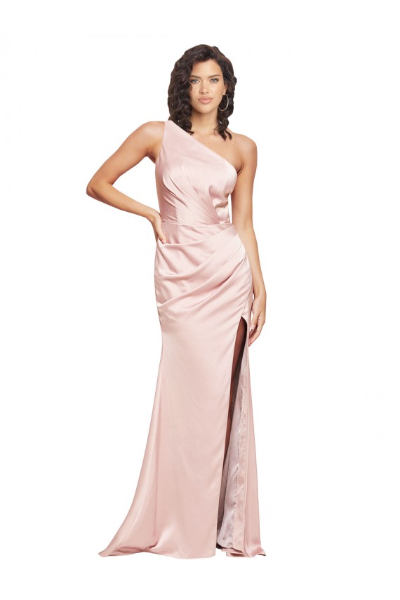 Sleeveless One Shoulder Low Back Silk like Satin Sheath Formal Evening Gown / Prom Dress / Bridesmaid Dress Brisbane