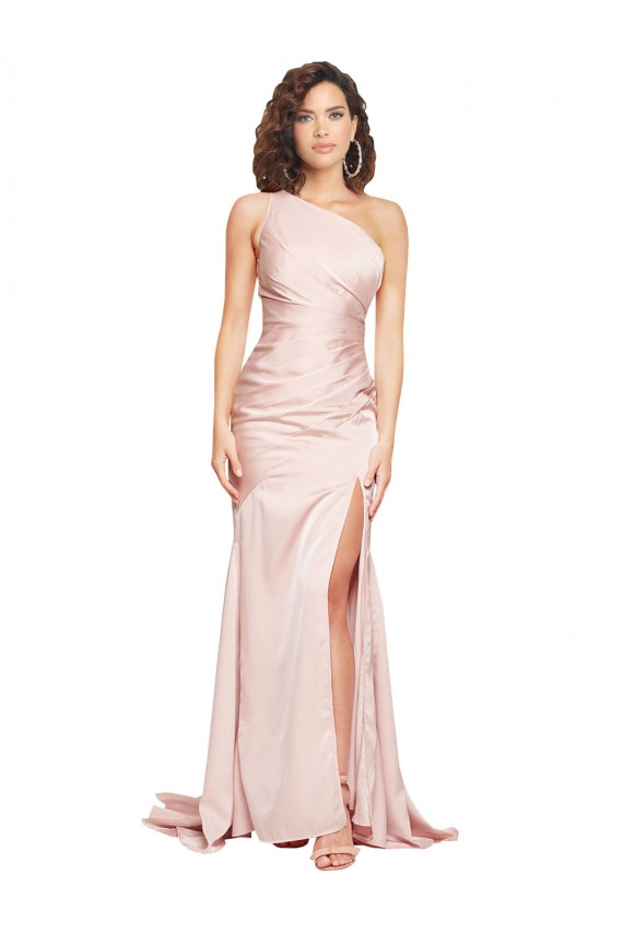 Sleeveless One Shoulder Silk like Satin Sheath Black Tie Evening Dress / Prom Dress / Bridesmaid Dress Brisbane