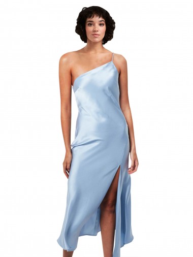 Sleeveless Light Sky Blue One Shoulder Silk like Satin A-Line Formal Evening Gown / Prom Dress / Bridesmaid Dress Brisbane