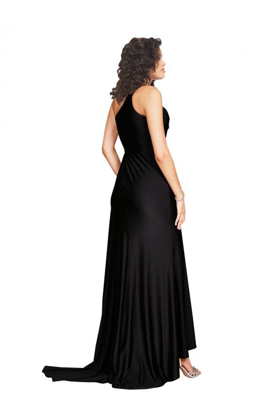 Sleeveless Black One Shoulder Silk like Satin A-Line Black Tie Evening Gown / Prom Dress / Bridesmaid Dress Brisbane
