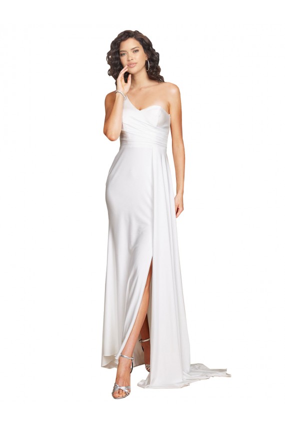 Sleeveless One Shoulder Silk like Satin A-Line Wedding Dress Brisbane