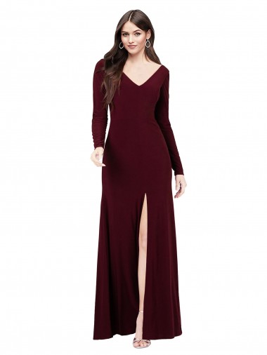 Long Sleeves V-Neck V-Back Spandex Sheath Prom Dress / Bridesmaid Dress Brisbane