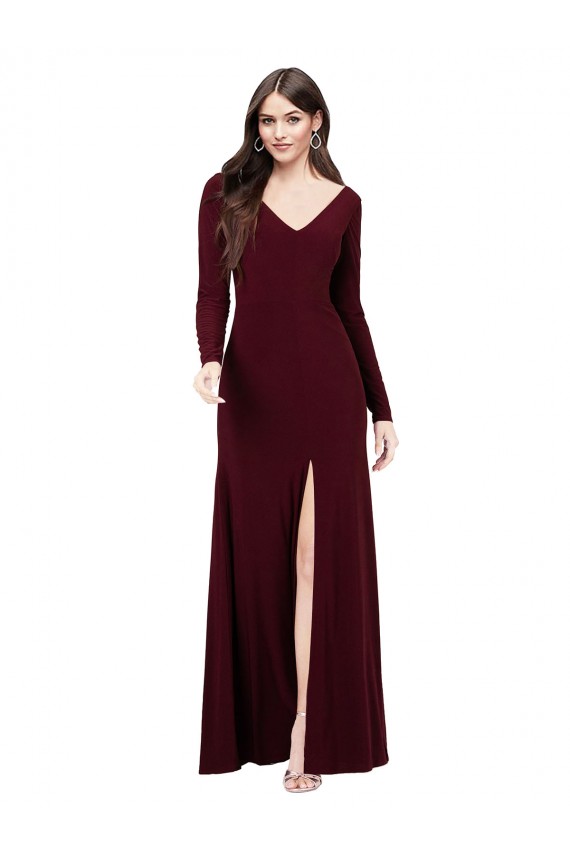 Long Sleeves V-Neck V-Back Spandex Sheath Prom Dress / Bridesmaid Dress Brisbane