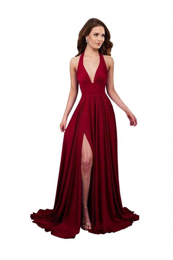 Sleeveless Halter Neck Open Back Spandex A-Line Black Tie Evening Gown / Prom Dress / Bridesmaid Dress Brisbane