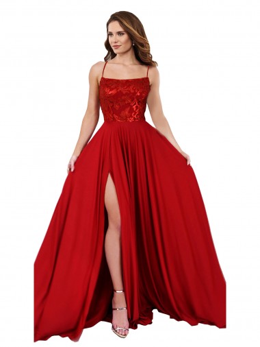 Sleeveless Spaghetti Straps Criss Cross Open Back Spandex & Lace A-Line Semi Formal Evening Dress / Prom Dress / Bridesmaid Dress Brisbane