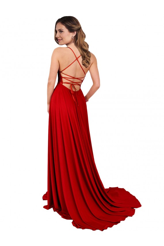 Sleeveless Spaghetti Straps Criss Cross Open Back Spandex & Lace A-Line Semi Formal Evening Dress / Prom Dress / Bridesmaid Dress Brisbane
