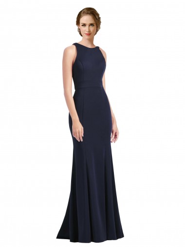 Sleeveless Scoop Neck Keyhole Back Stretch Crepe Sheath Black Tie Prom Dress / Bridesmaid Dress Brisbane