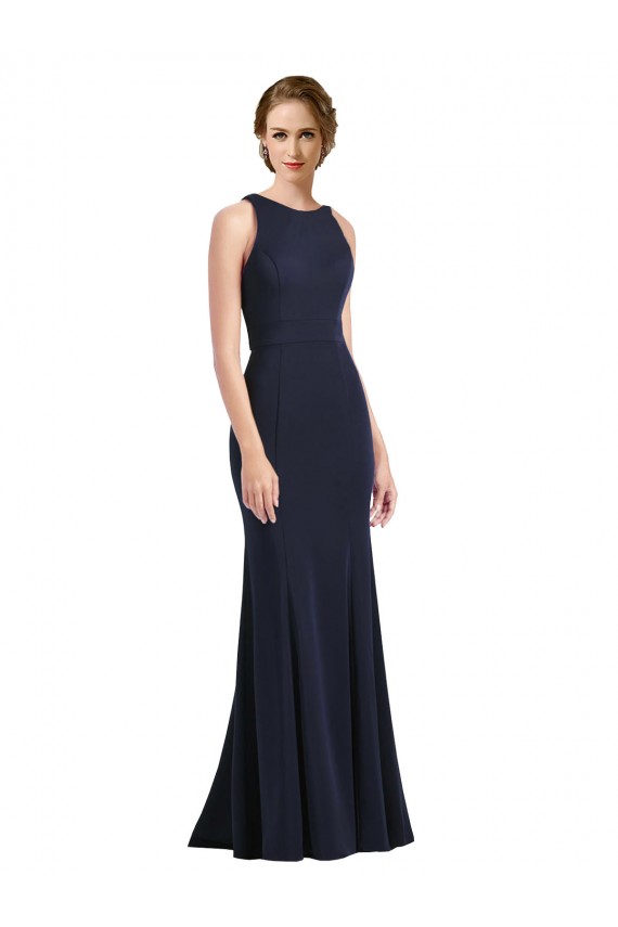 Sleeveless Scoop Neck Keyhole Back Stretch Crepe Sheath Black Tie Prom Dress / Bridesmaid Dress Brisbane