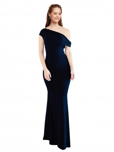 Sleeveless Dark Navy One Shoulder Stretch Crepe Mermaid Formal Evening Gown / Prom Dress / Bridesmaid Dress Brisbane