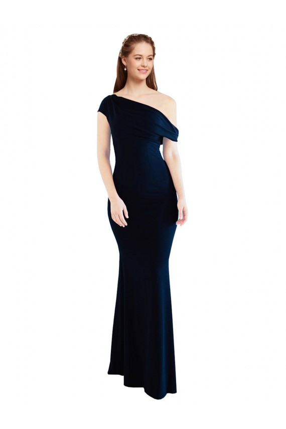 Sleeveless Dark Navy One Shoulder Stretch Crepe Mermaid Formal Evening Gown / Prom Dress / Bridesmaid Dress Brisbane