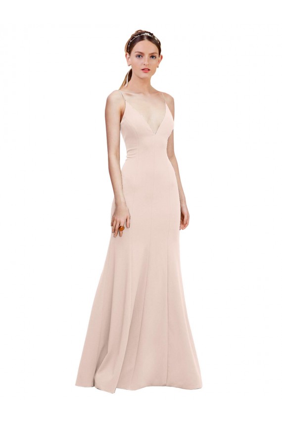 Sleeveless Pink V-Neck V-Back Stretch Crepe A-Line Formal Dress / Bridesmaid Dress Brisbane