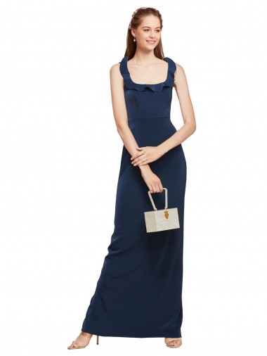Sleeveless Dark Navy Scoop Neck Low Back Stretch Crepe Sheath Formal Evening Gown / Prom Dress / Bridesmaid Dress Brisbane