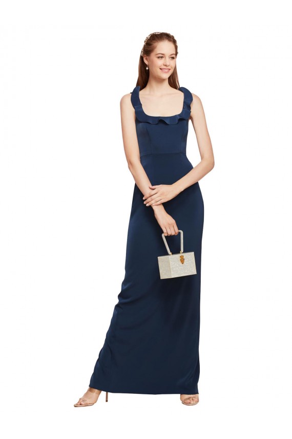 Sleeveless Dark Navy Scoop Neck Low Back Stretch Crepe Sheath Formal Evening Gown / Prom Dress / Bridesmaid Dress Brisbane