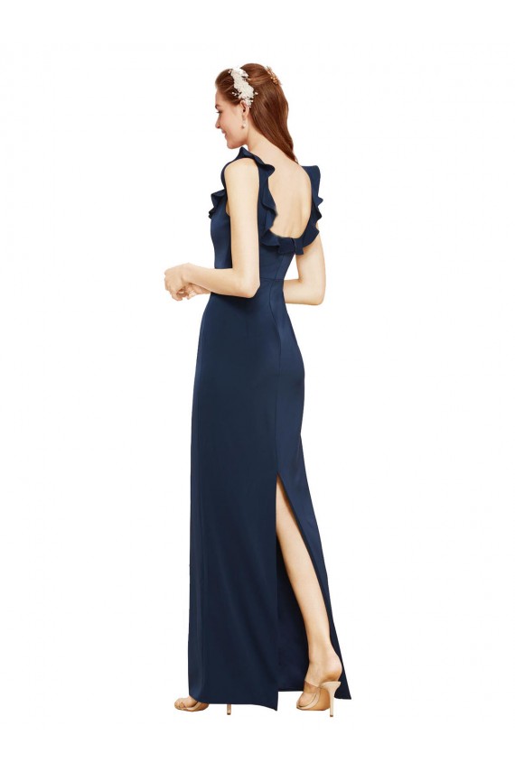 Sleeveless Dark Navy Scoop Neck Low Back Stretch Crepe Sheath Formal Evening Gown / Prom Dress / Bridesmaid Dress Brisbane