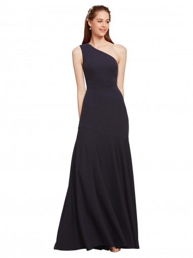 Sleeveless Dark Navy One Shoulder Stretch Crepe A-Line Formal Evening Gown / Prom Dress / Bridesmaid Dress Brisbane