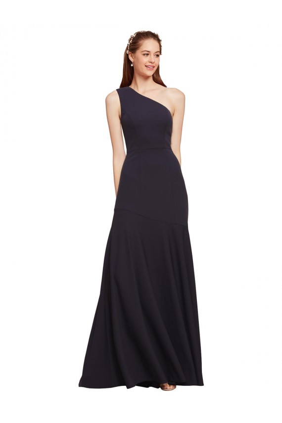 Sleeveless Dark Navy One Shoulder Stretch Crepe A-Line Formal Evening Gown / Prom Dress / Bridesmaid Dress Brisbane