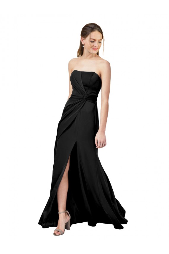 Sleeveless Black Strapless Low Back Stretch Crepe Sheath Formal Dress / Bridesmaid Dress Brisbane