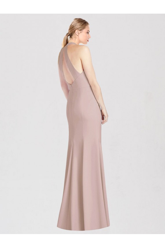 Sleeveless Halter Neck Open Back Stretch Crepe Trumpet Semi Formal Evening Dress / Bridesmaid Dress Brisbane