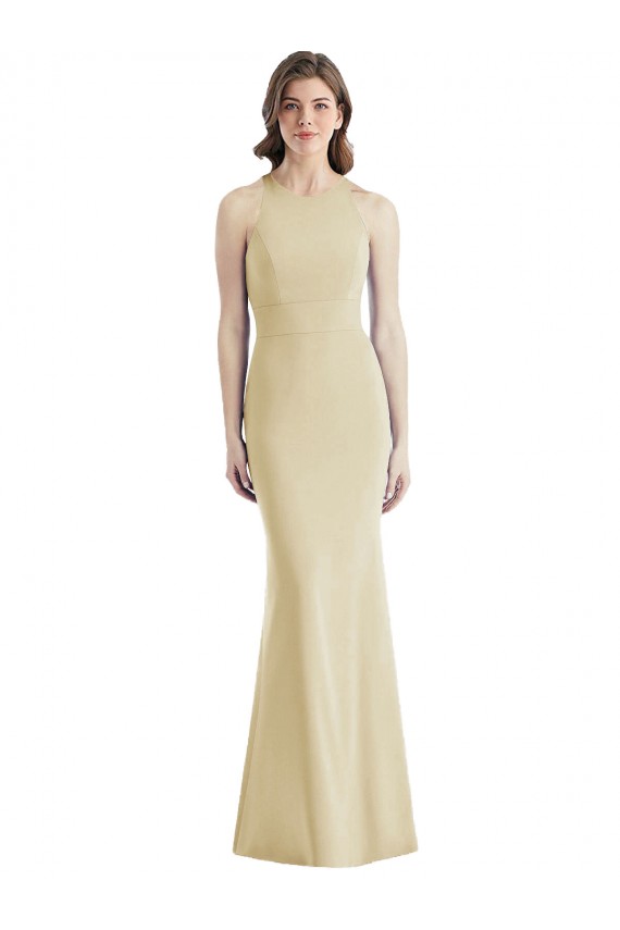 Sleeveless Bateau Neck Criss Cross Open Back Stretch Crepe Trumpet Semi Formal Evening Dress / Prom Dress / Bridesmaid Dress Brisbane