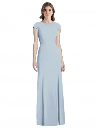 Cap Sleeves Bateau Neck Open Back Stretch Crepe Trumpet Formal Dress / Bridesmaid Dress Brisbane