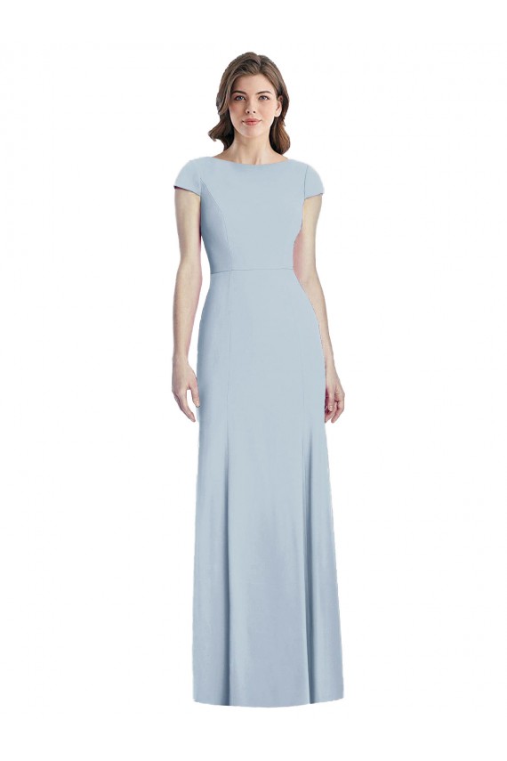 Cap Sleeves Bateau Neck Open Back Stretch Crepe Trumpet Formal Dress / Bridesmaid Dress Brisbane