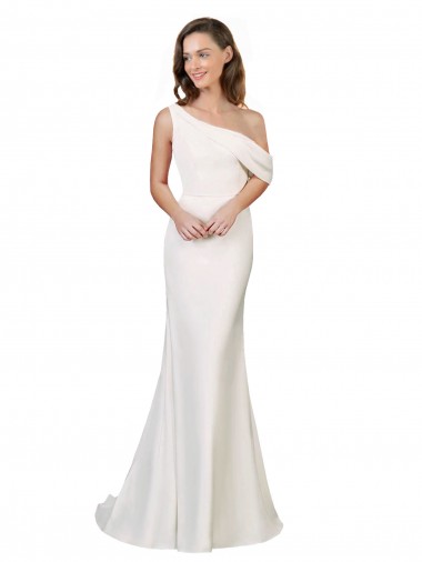 Sleeveless Ivory One Shoulder Stretch Crepe Sheath Formal Evening Gown / Prom Dress / Bridesmaid Dress Brisbane