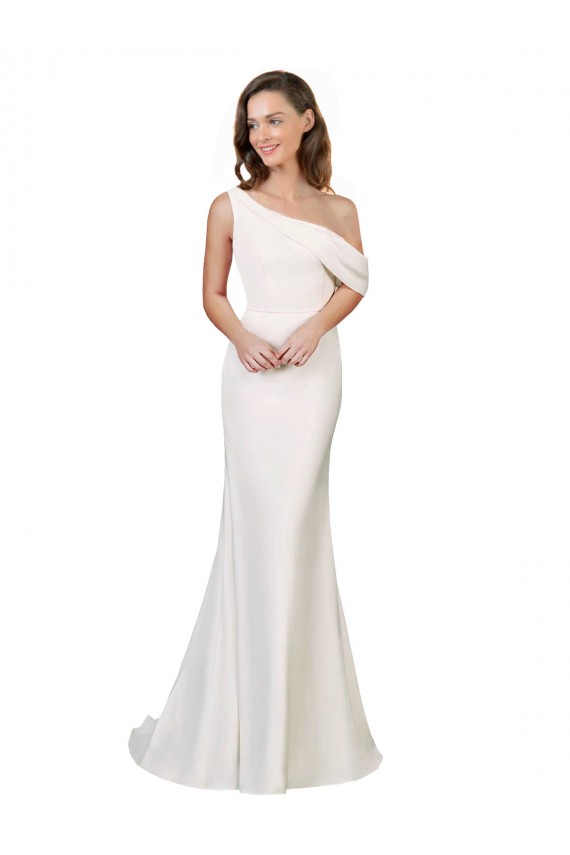 Sleeveless Ivory One Shoulder Stretch Crepe Sheath Formal Evening Gown / Prom Dress / Bridesmaid Dress Brisbane