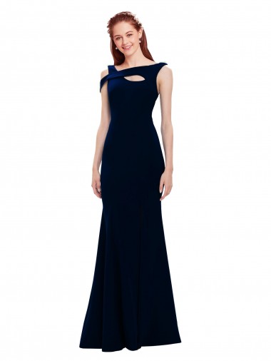 Sleeveless Dark Navy Off the Shoulder Long Stretch Crepe Mermaid Prom Dresses Brisbane