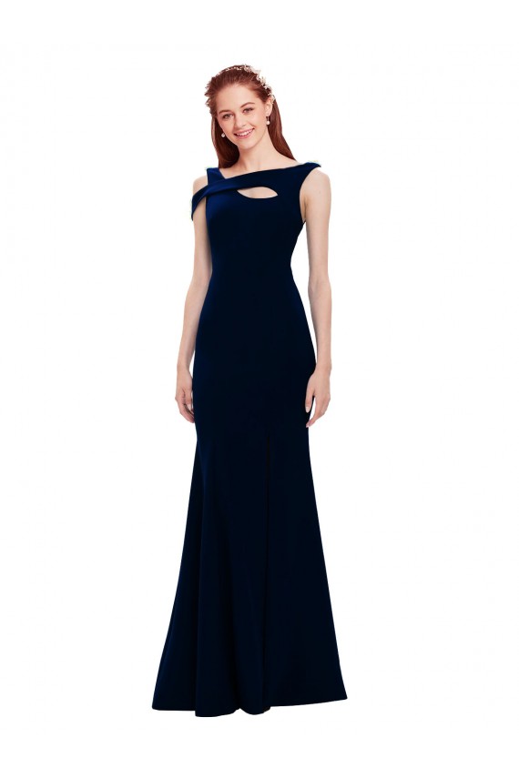 Sleeveless Dark Navy Off the Shoulder Long Stretch Crepe Mermaid Prom Dresses Brisbane
