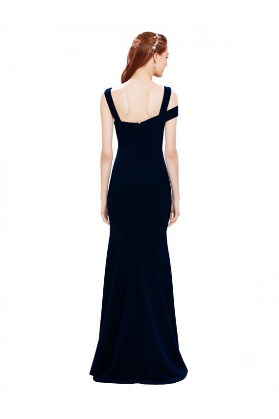 Sleeveless Dark Navy Off the Shoulder Long Stretch Crepe Mermaid Prom Dresses Brisbane