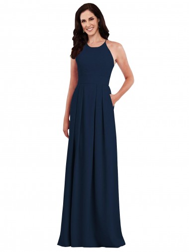 Sleeveless Halter Neck Criss Cross Open Back Stretch Crepe Trumpet Semi Formal Evening Dress / Bridesmaid Dress Brisbane
