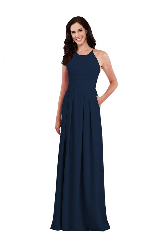 Sleeveless Halter Neck Criss Cross Open Back Stretch Crepe Trumpet Semi Formal Evening Dress / Bridesmaid Dress Brisbane