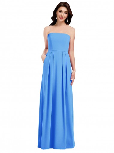 Sleeveless Peacock Blue Strapless Low Back Stretch Crepe Trumpet Semi Formal Evening Dress / Prom Dress / Bridesmaid Dress Brisbane