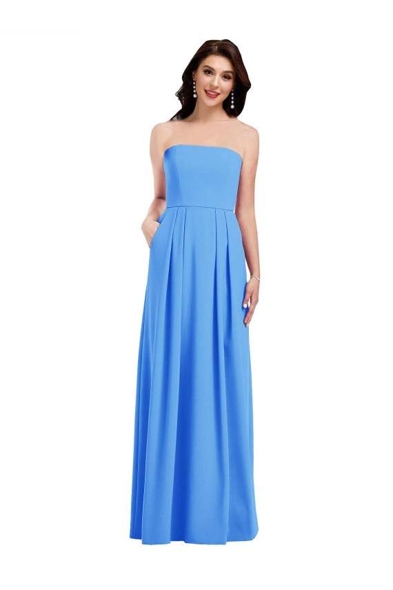 Sleeveless Peacock Blue Strapless Low Back Stretch Crepe Trumpet Semi Formal Evening Dress / Prom Dress / Bridesmaid Dress Brisbane