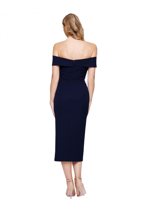 Sleeveless Dark Navy Off the Shoulder Stretch Crepe Mermaid Prom Dresses Brisbane