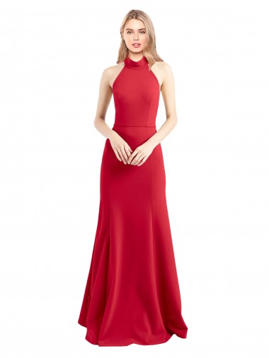 Sleeveless Halter Neck Open Back Stretch Crepe A-Line Formal Evening Gown / Prom Dress / Bridesmaid Dress Brisbane