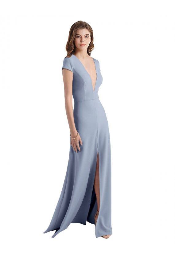 Cap Sleeves V-Neck Stretch Crepe Sheath Prom Dress / Bridesmaid Dress Brisbane