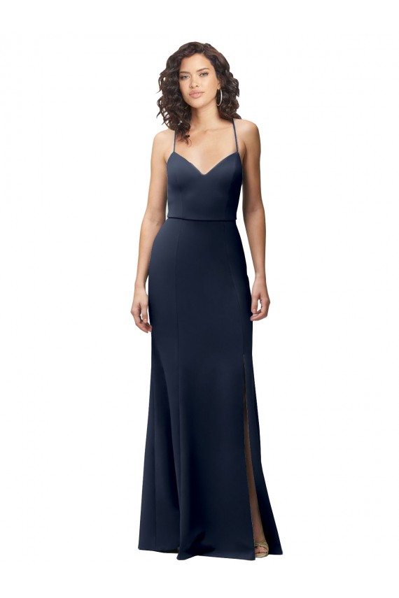 Sleeveless Spaghetti Straps Criss Cross Back Stretch Crepe Sheath Formal Evening Gown / Prom Dress / Bridesmaid Dress Brisbane