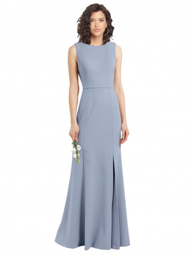 Sleeveless Boat Neck Open Back Stretch Crepe Sheath Bridesmaid Dress Brisbane