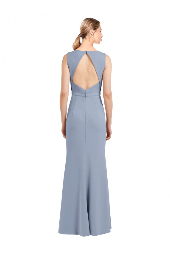 Sleeveless Boat Neck Open Back Stretch Crepe Sheath Bridesmaid Dress Brisbane