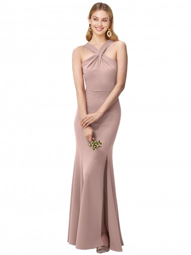 Sleeveless Halter Neck Criss Cross Back Stretch Crepe Sheath Prom Dress / Bridesmaid Dress Brisbane